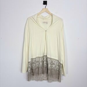 LOGO Lavish Womens Cream Lace Trim Cardigan Duster Lightweight Boho Style M